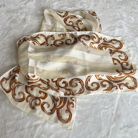 ELAINE GOLD Vintage Cream & Gold Silky Scarf Minimalist Neutral Sheer 10.5 x 53 - Picture 10 of 13